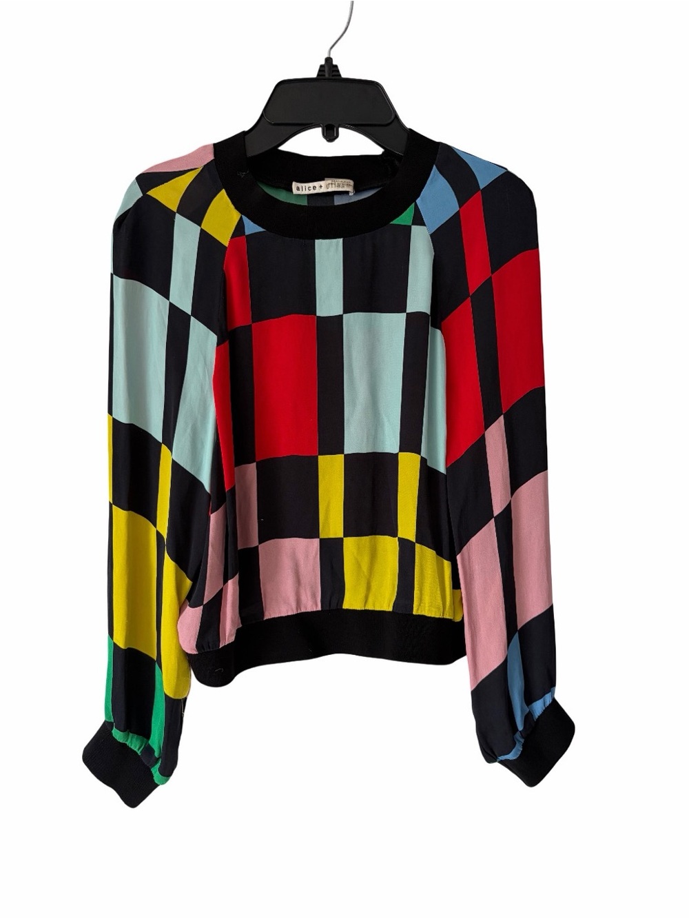 Alice + Olivia Calvin Checkboard Multicolor Banded Cropped Top size XS flawed - Picture 2 of 8